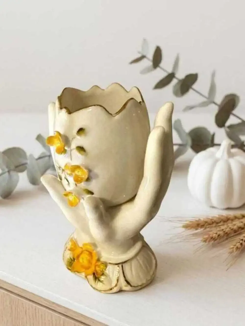 Vintage Japan Porcelain Hand Vase, Orange Floral Accent, Cottagecore Ring Holder